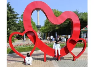 Outdoor Red Heart Sculpture Stainless Steel Contemporary Garden Art Decoration