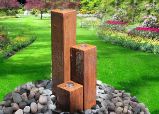 Lawn Corten Steel Water Feature Three Column Shape 50 / 70 / 100cm Size