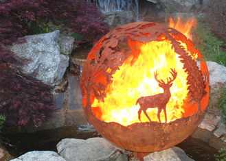 Corrosion Stability Corten Steel Sphere Fire Pit Deer For Garden Decoration