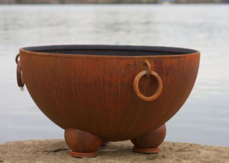 Outdoor Ancient Design Rusted Steel Fire Pit , Copper Fire Pit Bowl For Yard