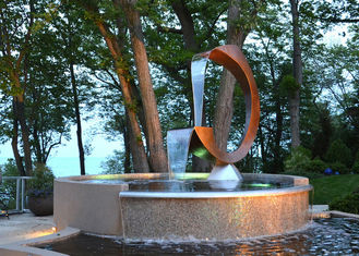 Contemporary Corten Steel Water Feature Fountain C Shape For Outdoor