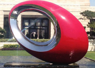 Oval Large Outdoor Sphere Modern Garden Art Sculptures Red Painted Metal Sculpture