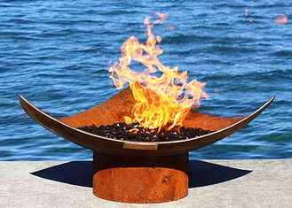 Corten Steel Modern Fire Bowls Outdoor , Large Metal Fire Pit 50cm Height