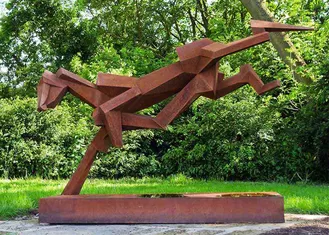 Public Art Luxury Stainless Steel Outdoor Sculpture With Corten Steel Base