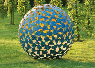 Large Luminous Sphere Painted Metal Sculpture For Garden Decoration 100cm Dia