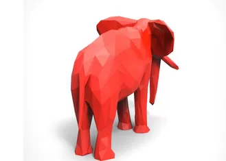 Red Decoration Painted Metal Sculpture , Modern Steel Elephant Sculpture