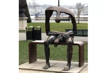 Life Size Bronze Statue Garden Sitting On Bench Abstract Lonely Man Sculpture