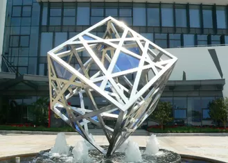 Large Modern Cube Sculpture Stainless Steel Fountain Outdoor Decorative