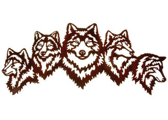 Vivid Five Wolves Contemporary Metal Wall Sculptures Popular Design