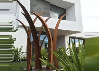 Residential Garden Landscape Corten Steel Sculpture Reed Design Corrosion Stability