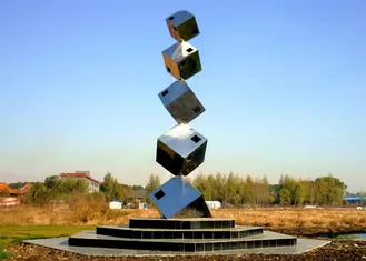 Polished Large Garden Sculptures Metal , Cube Tower Stainless Steel Art Sculptures