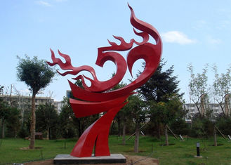 Large Painted Red Metal Flame Sculpture , Abstract Metal Garden Sculptures