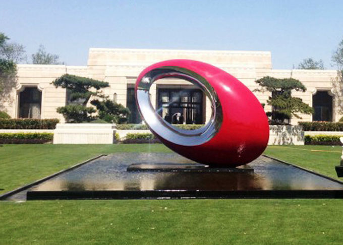 Red Painted Metal Sculpture Oval Large Outdoor Sphere Modern Garden Art Sculptures