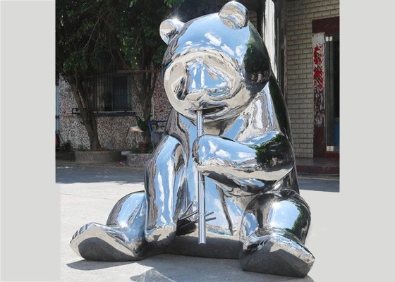 Contemporary Mirror Stainless Steel Bear Sculpture 55cm Height