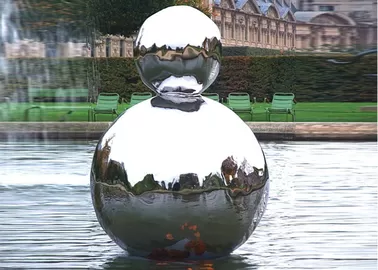 Polished Stainless Steel Outdoor Sculpture Hollow Sphere Shaped For Pool Decoration