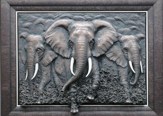 Metal Wall Art Sculpture / Bronze Elephant Bas Relief Multi Functio