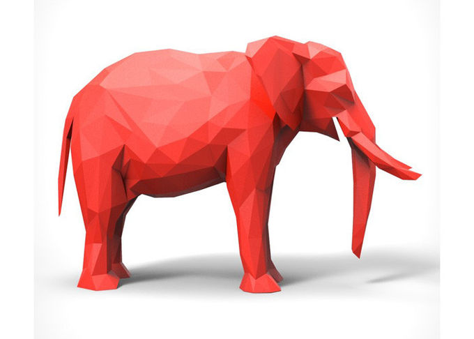 Red Decoration Painted Metal Sculpture , Modern Steel Elephant Sculpture