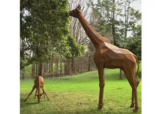 Life Size Outdoor Animal Statues Corten Steel Giraffe Garden Statue Decoration