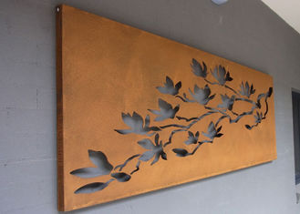 Laser Cut Corten Steel Metal Wall Art Trees And Fence For Outdoor / Indoor