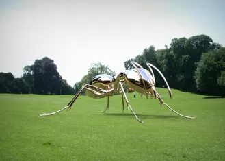 Large Polished Stainless Steel Garden Sculptures , Metal Ant Sculpture Decoration