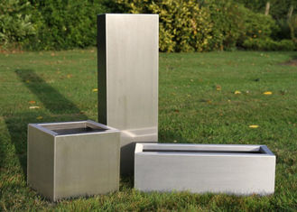 Brushed Stainless Steel Square Planters , Stainless Steel Flower Box 30-120cm Height