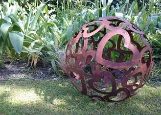 Large Heart Pattern Corten Steel Sculpture Hollow Sphere Metal Garden Ball