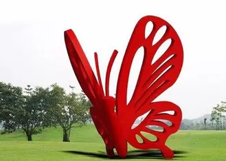 Contemporary Art Stainless Steel Garden Sculptures Large Red Butterfly